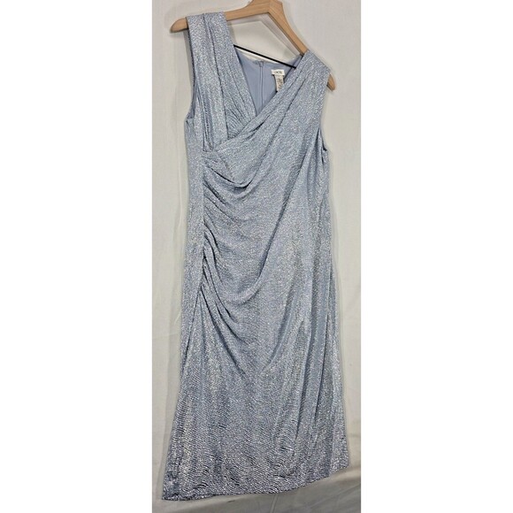 Cache Metallic Cocktail Dress Ruched Sleeveless Blue Silver Party Glam Fairy 14 - Picture 7 of 14